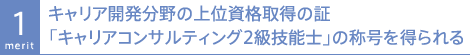 キャリア開発分野の上位資格取得の証「キャリアコンサルティング2級技能士」の称号を得られる